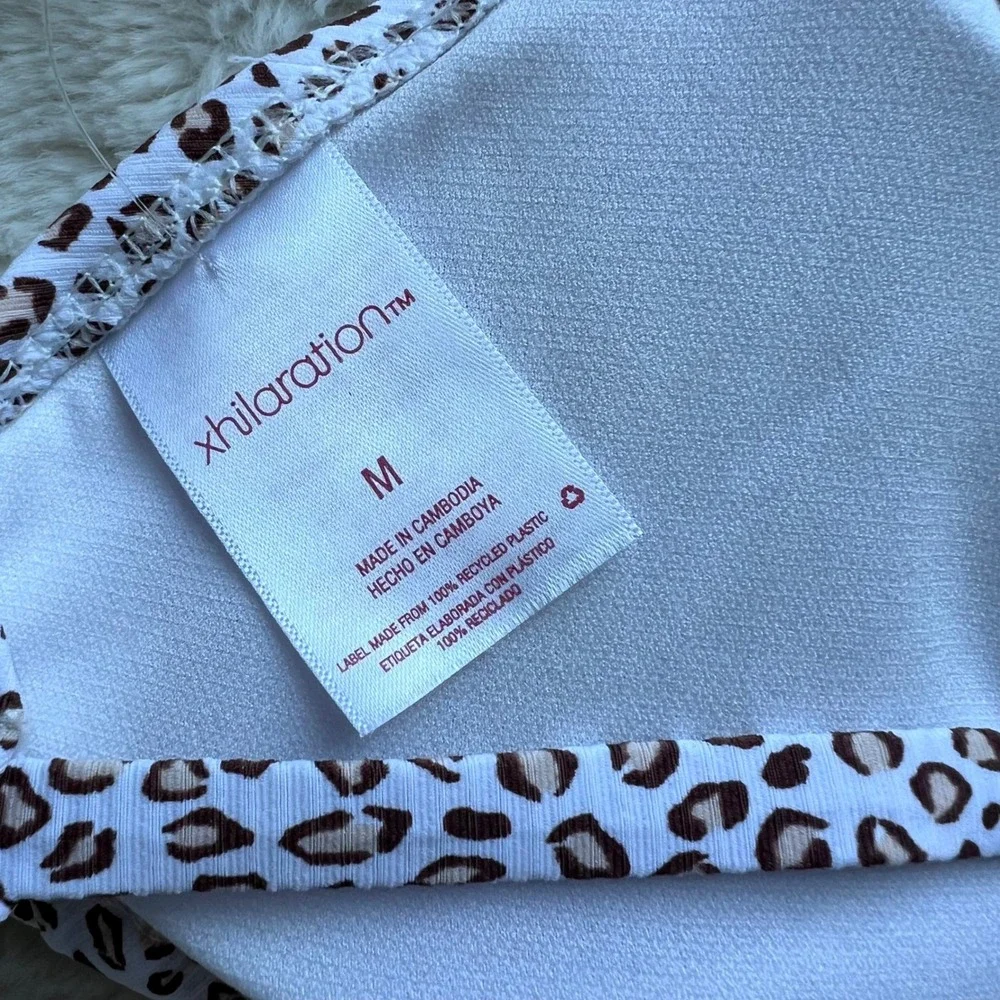 Xhilaration Womens Leopard Print Ribbed Triangle Bikini Top White Brown Size M